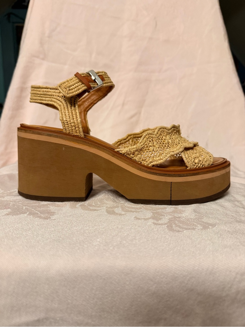Robert Clergerie Charlize Raffia Platform Sandals EU 40.5 Beige $568 France